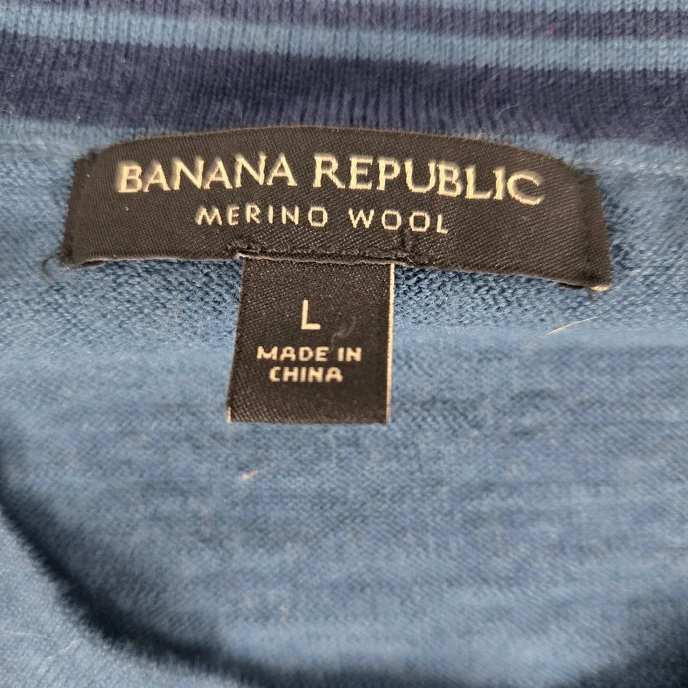 Banana Republic Mens Blue 100% Merino Wool Crewneck Sweater Large Fine Knit L